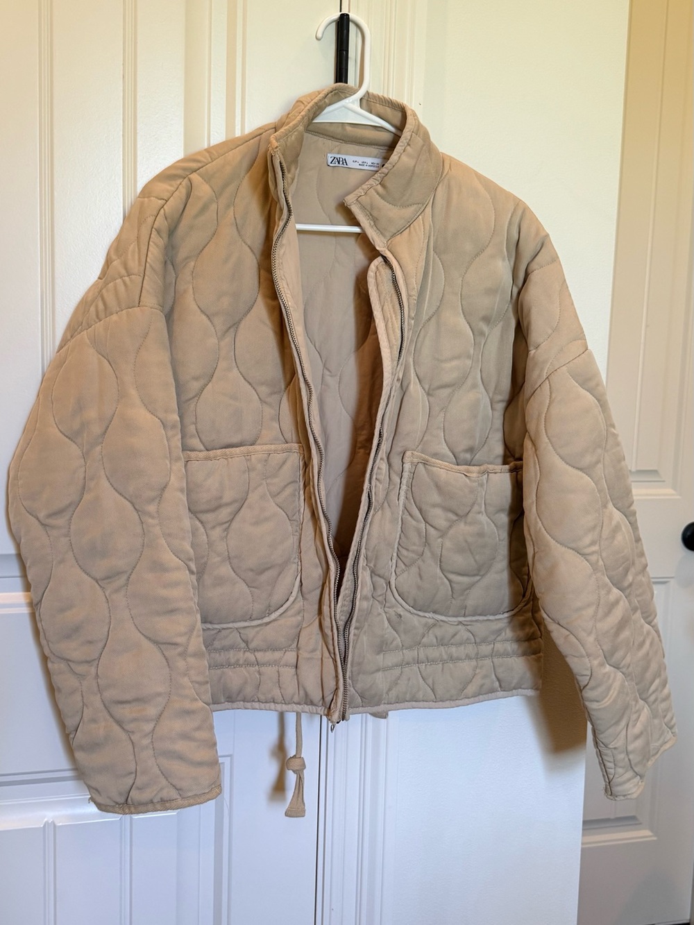 Zara Quilted Puffer Jacket in Beige